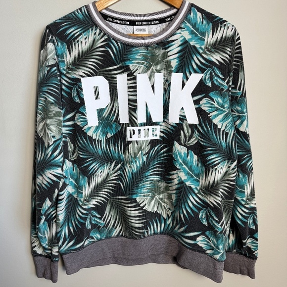 Victoria's‎ Secret PINK Limited Edition Long Sleeve Tropical Leaf Sweatshirt S - Picture 1 of 11